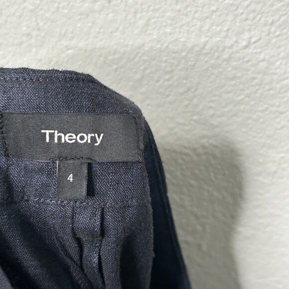 Theory Eco Sharkskin Linen Blend Mini Shorts Women’s Size 4 Navy Melange - Picture 5 of 6